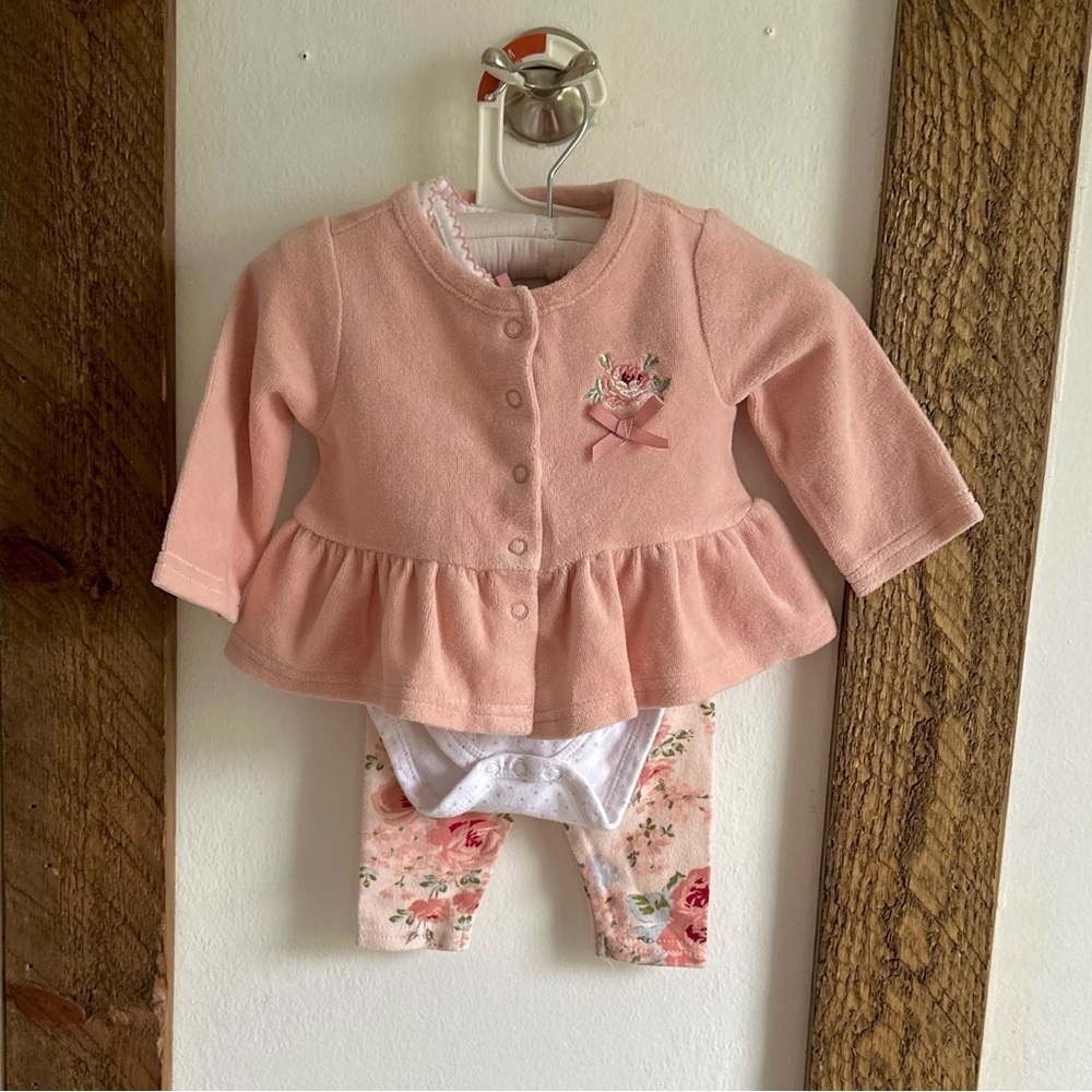 Laura Ashley Floral 3 Pc Matching Outfit Set 0-3M Infant Baby Girl